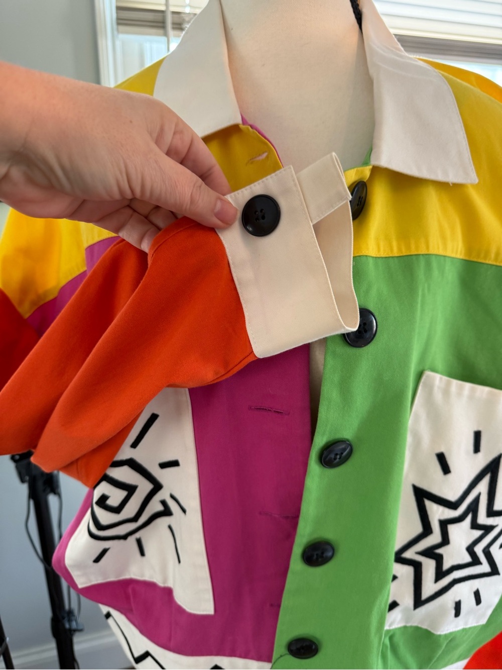 Vintage 80’sColorblock Pop Art Cotton Jacket - Multicolor - Picture 5 of 10